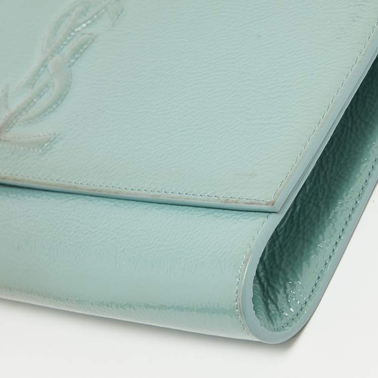 Pre Owned Yves Saint Laurent Light Blue Patent Leather Belle De Jour Flap Clutch