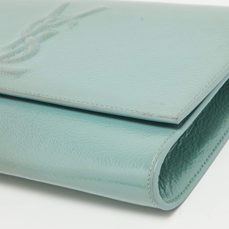 Pre Owned Yves Saint Laurent Light Blue Patent Leather Belle De Jour Flap Clutch
