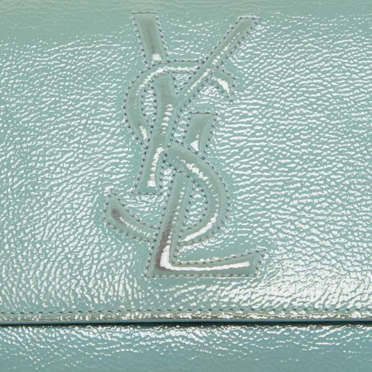 Pre Owned Yves Saint Laurent Light Blue Patent Leather Belle De Jour Flap Clutch