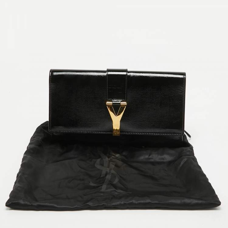 Pre Owned Yves Saint Laurent Black Patent Leather Y Ligne Clutch