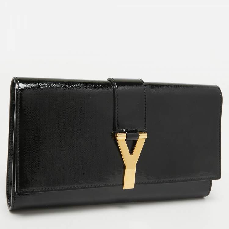 Pre Owned Yves Saint Laurent Black Patent Leather Y Ligne Clutch