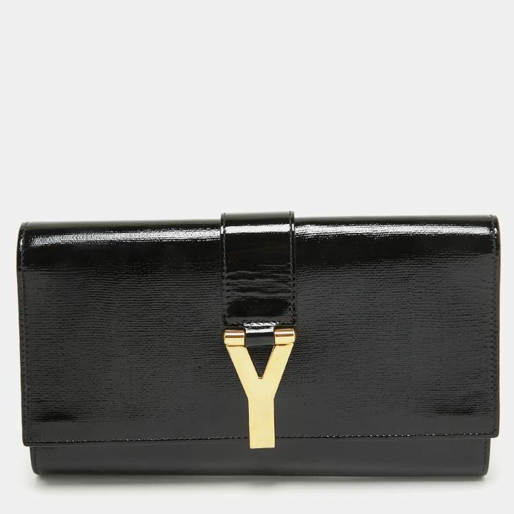 Pre Owned Yves Saint Laurent Black Patent Leather Y Ligne Clutch