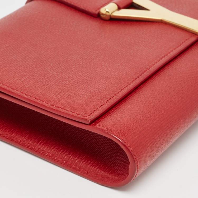 Pre Owned Yves Saint Laurent Red Leather Y-Ligne Clutch