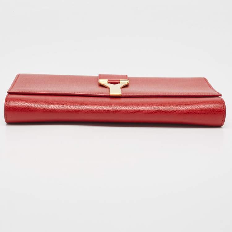 Pre Owned Yves Saint Laurent Red Leather Y-Ligne Clutch