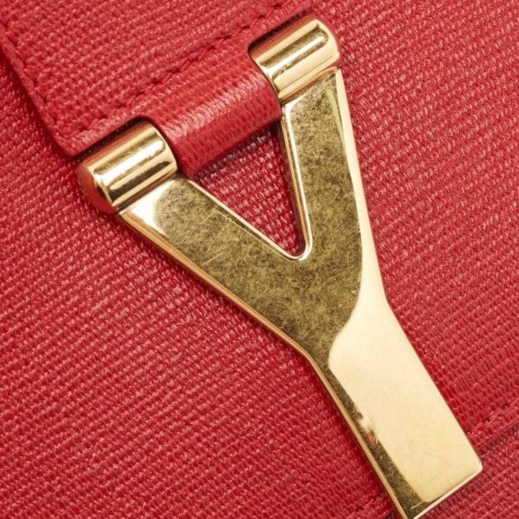 Pre Owned Yves Saint Laurent Red Leather Y-Ligne Clutch