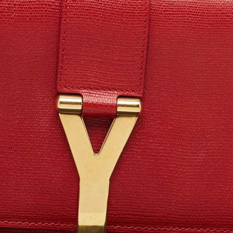 Pre Owned Yves Saint Laurent Red Leather Y-Ligne Clutch