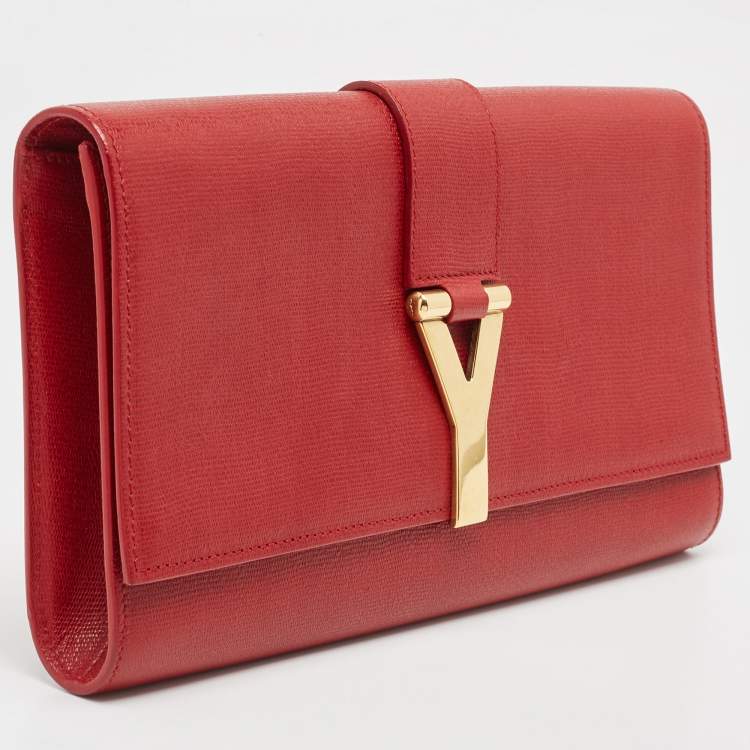 Pre Owned Yves Saint Laurent Red Leather Y-Ligne Clutch