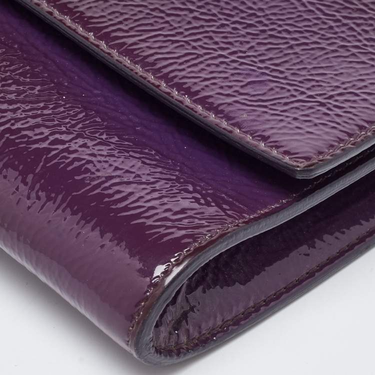 Pre Owned Yves Saint Laurent Purple Patent Leather Belle De Jour Flap Clutch