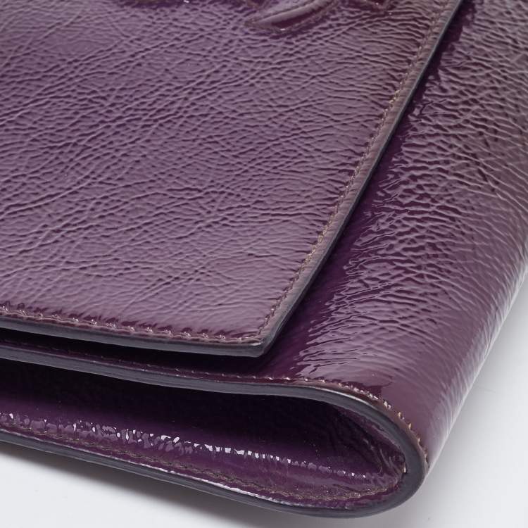 Pre Owned Yves Saint Laurent Purple Patent Leather Belle De Jour Flap Clutch