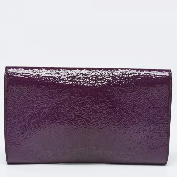 Pre Owned Yves Saint Laurent Purple Patent Leather Belle De Jour Flap Clutch