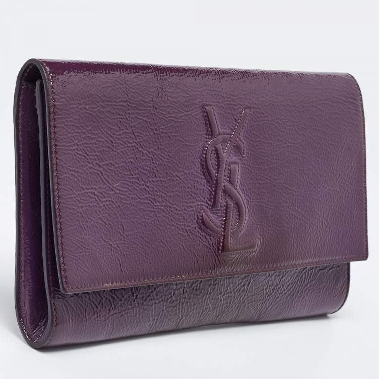 Pre Owned Yves Saint Laurent Purple Patent Leather Belle De Jour Flap Clutch