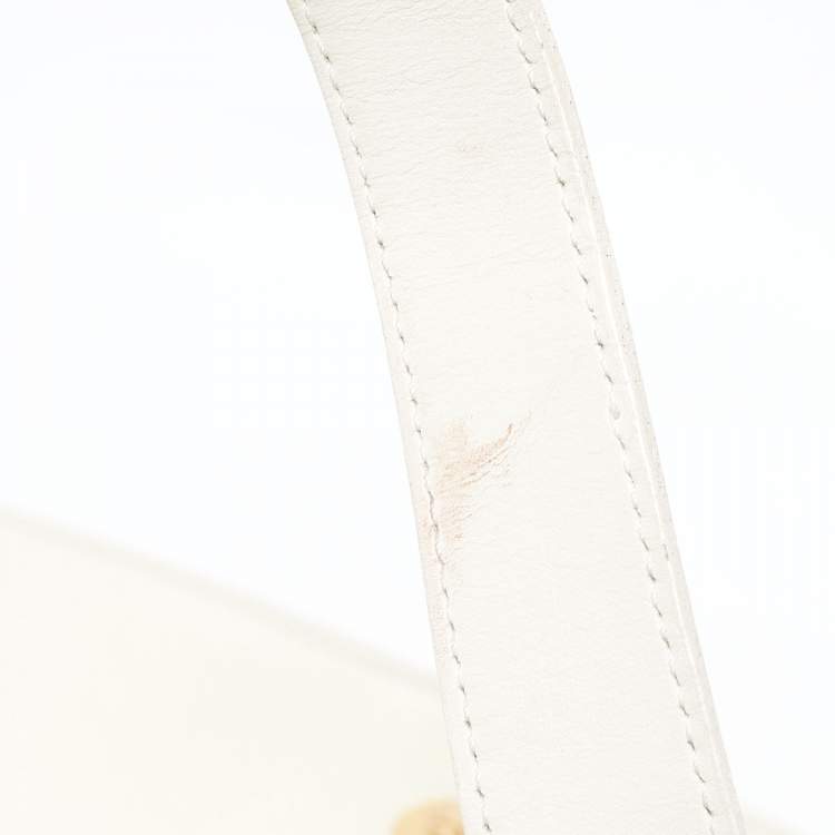 Pre Owned Yves Saint Laurent White Woven Embossed Leather Buckle Flap Messenger Bag