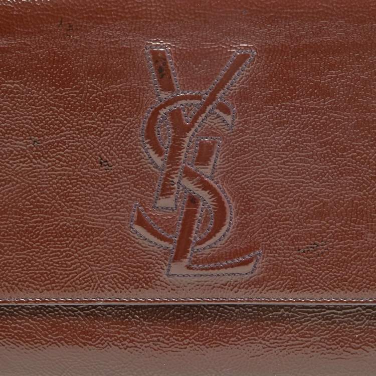 Pre Owned Yves Saint Laurent Dark Brown Patent Leather Belle De Jour Flap Clutch