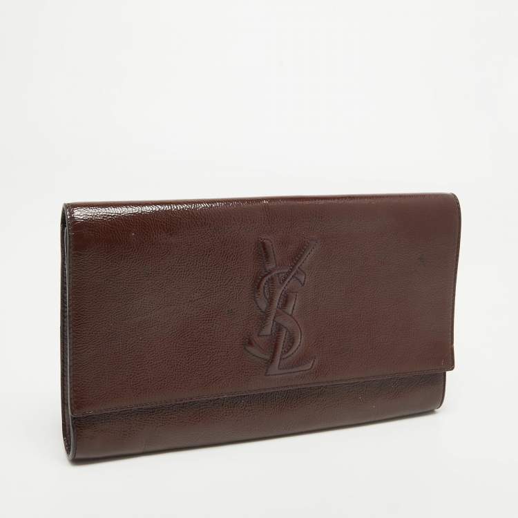 Pre Owned Yves Saint Laurent Dark Brown Patent Leather Belle De Jour Flap Clutch