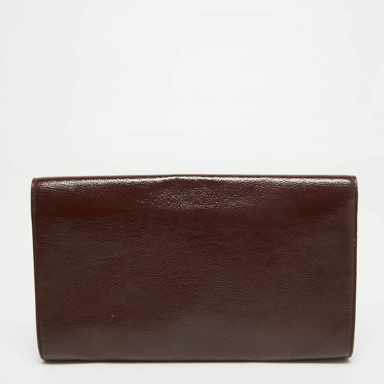 Pre Owned Yves Saint Laurent Dark Brown Patent Leather Belle De Jour Flap Clutch
