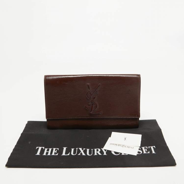 Pre Owned Yves Saint Laurent Dark Brown Patent Leather Belle De Jour Flap Clutch