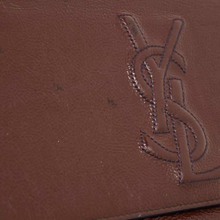 Pre Owned Yves Saint Laurent Dark Brown Patent Leather Belle De Jour Flap Clutch