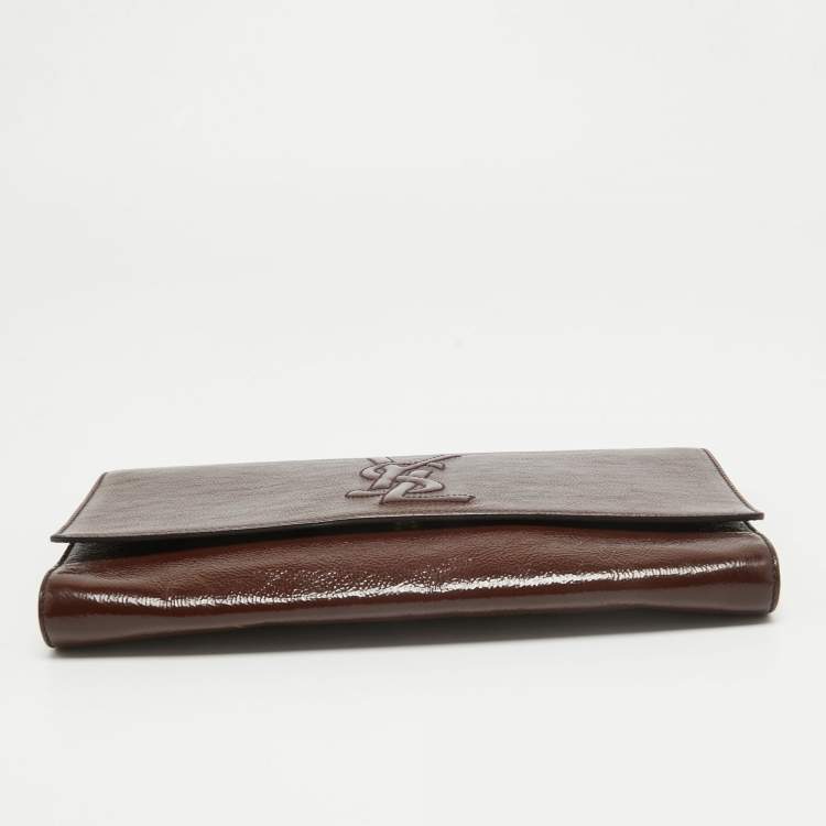 Pre Owned Yves Saint Laurent Dark Brown Patent Leather Belle De Jour Flap Clutch