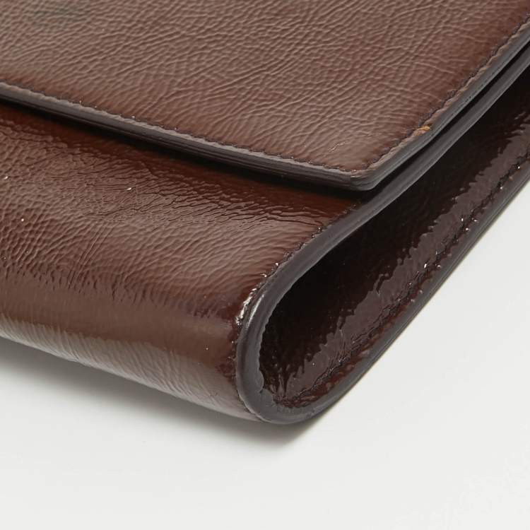 Pre Owned Yves Saint Laurent Dark Brown Patent Leather Belle De Jour Flap Clutch