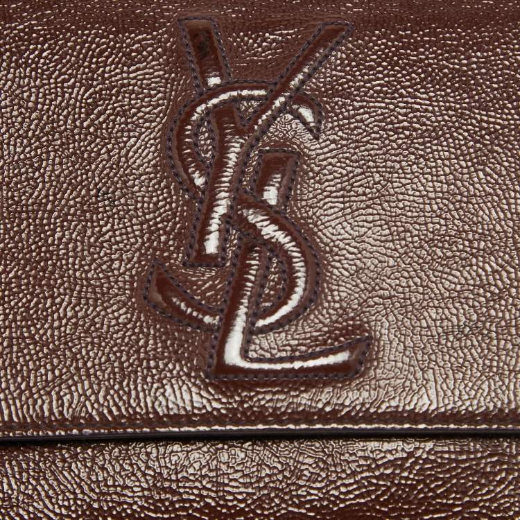 Pre Owned Yves Saint Laurent Dark Brown Patent Leather Belle De Jour Flap Clutch