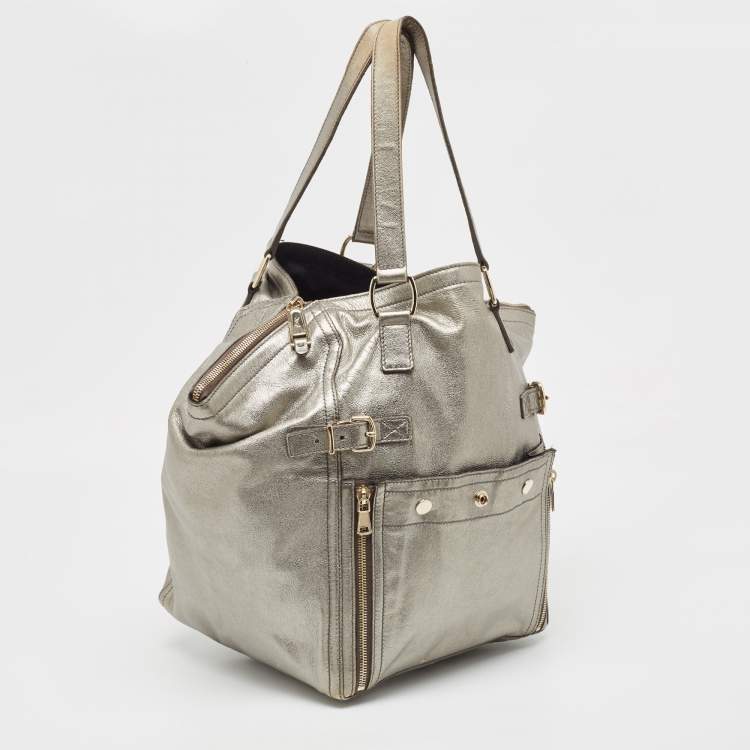 Pre Owned Yves Saint Laurent Metallic Leather Large Downtown Tote