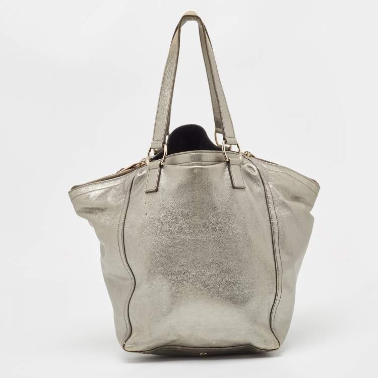 Pre Owned Yves Saint Laurent Metallic Leather Large Downtown Tote