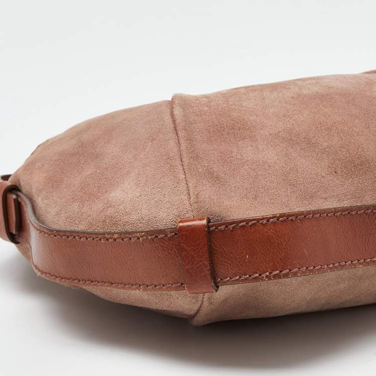 Pre Owned Yves Saint Laurent Old Rose/Brown Suede and Leather Mombasa Horn Hobo