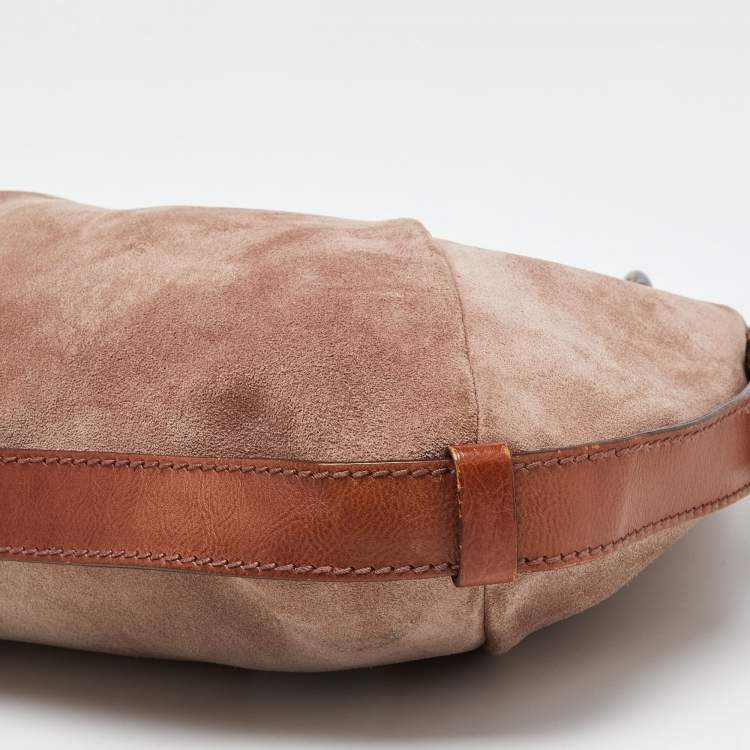Pre Owned Yves Saint Laurent Old Rose/Brown Suede and Leather Mombasa Horn Hobo