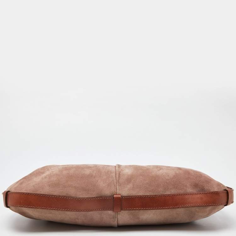 Pre Owned Yves Saint Laurent Old Rose/Brown Suede and Leather Mombasa Horn Hobo