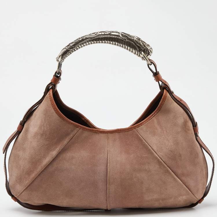 Pre Owned Yves Saint Laurent Old Rose/Brown Suede and Leather Mombasa Horn Hobo