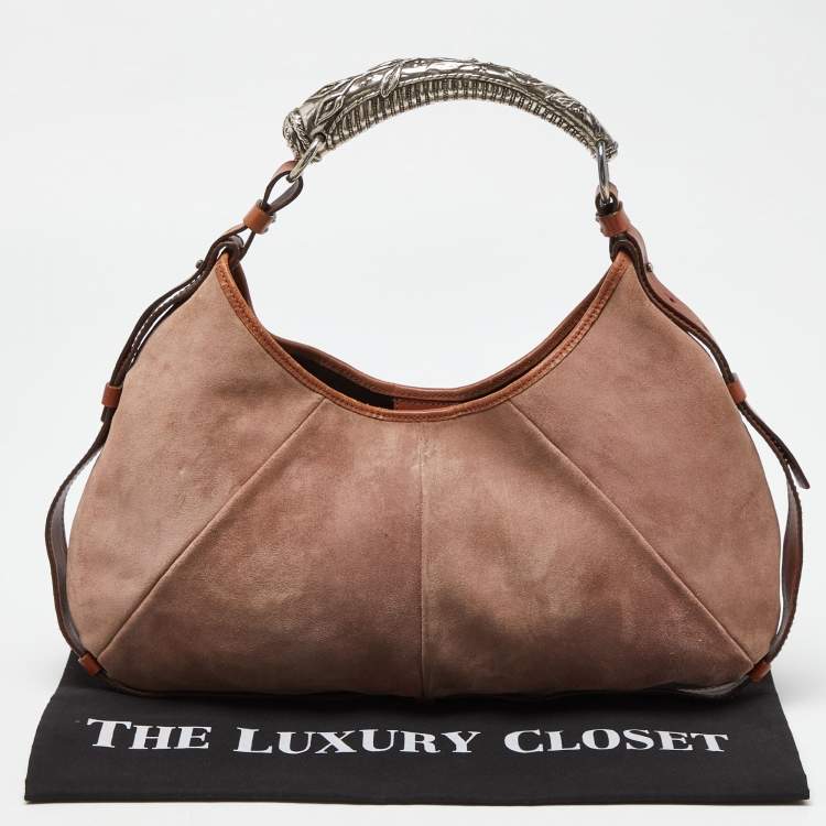 Pre Owned Yves Saint Laurent Old Rose/Brown Suede and Leather Mombasa Horn Hobo