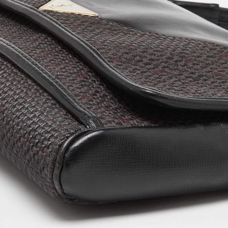 مملوكة مسبقًا Yves Saint Laurent Black/Purple Coated Canvas and Leather Vintage Flap Crossbody Bag