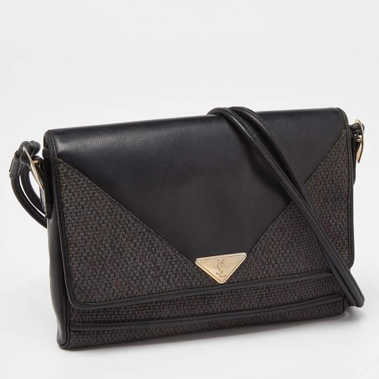 مملوكة مسبق�ًا Yves Saint Laurent Black/Purple Coated Canvas and Leather Vintage Flap Crossbody Bag