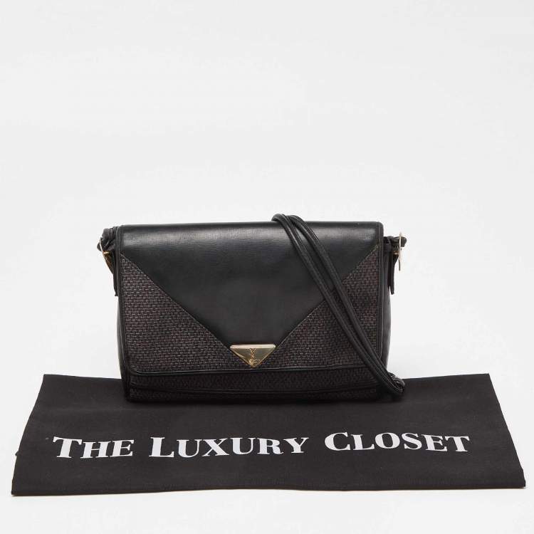 مملوكة مسبقًا Yves Saint Laurent Black/Purple Coated Canvas and Leather Vintage Flap Crossbody Bag
