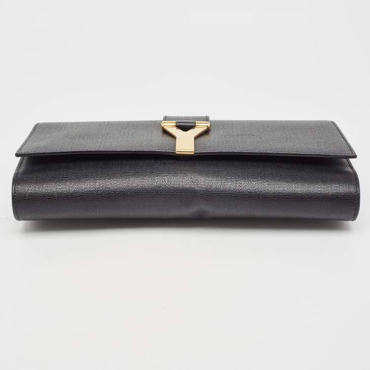 Pre Owned Yves Saint Laurent Black Leather Y-Ligne Clutch