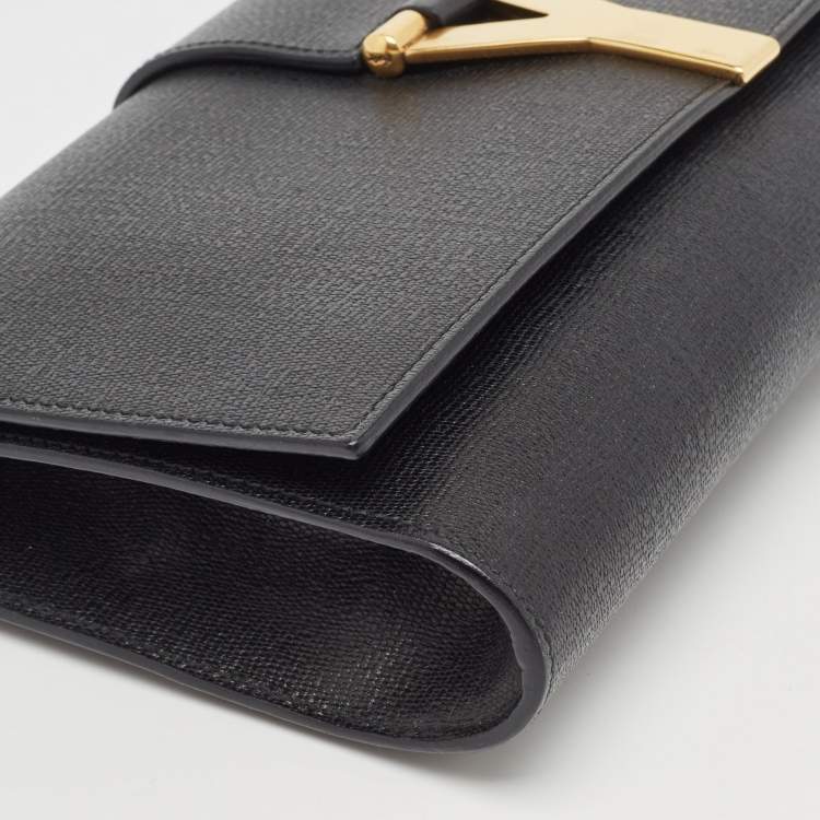 Pre Owned Yves Saint Laurent Black Leather Y-Ligne Clutch