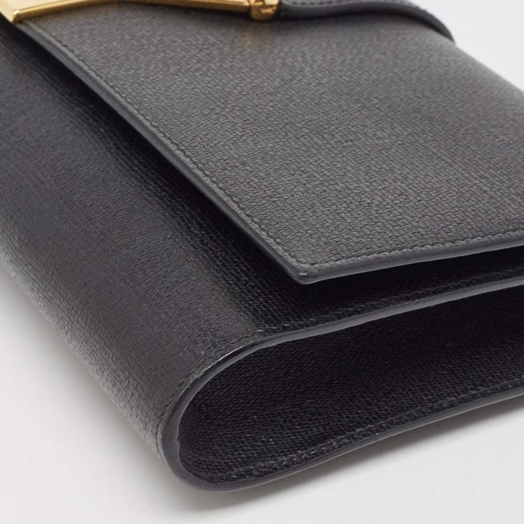 Pre Owned Yves Saint Laurent Black Leather Y-Ligne Clutch