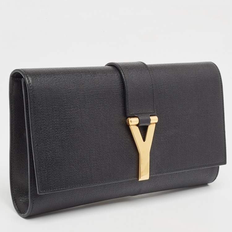 Pre Owned Yves Saint Laurent Black Leather Y-Ligne Clutch