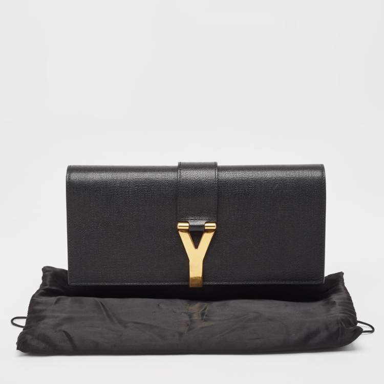 Pre Owned Yves Saint Laurent Black Leather Y-Ligne Clutch