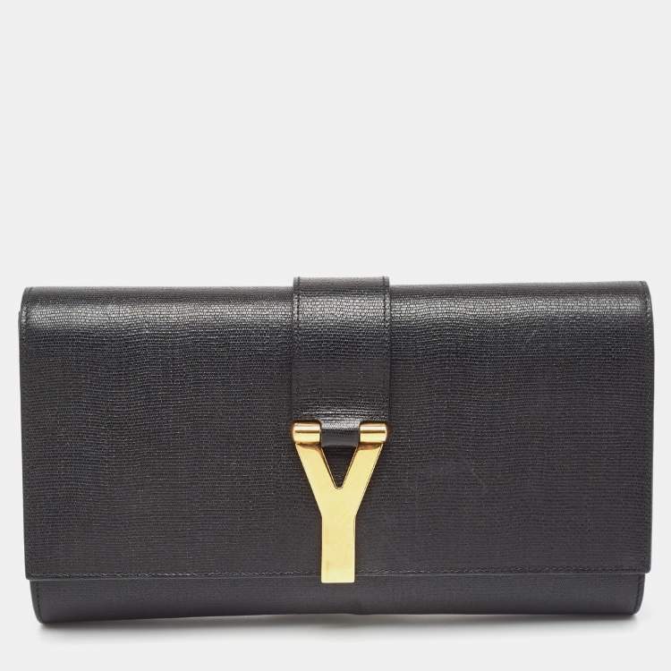 Pre Owned Yves Saint Laurent Black Leather Y-Ligne Clutch