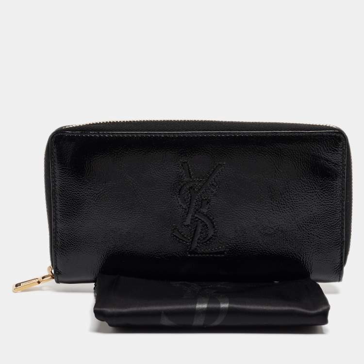 Pre Owned Yves Saint Laurent Black Patent Leather Belle De Jour Zip Around Wallet
