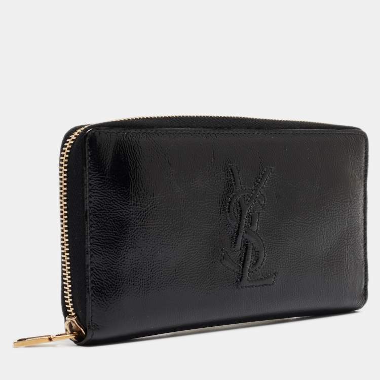 Pre Owned Yves Saint Laurent Black Patent Leather Belle De Jour Zip Around Wallet