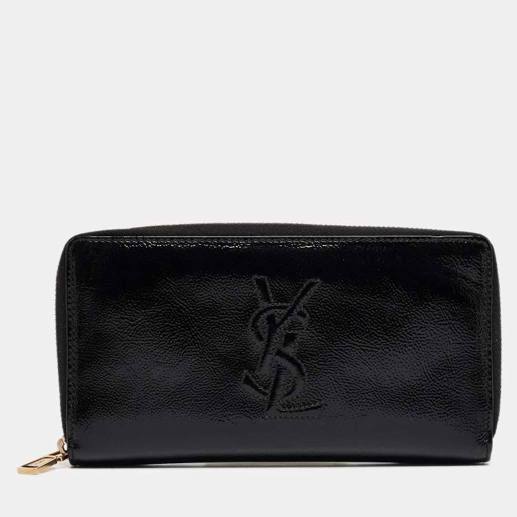 Pre Owned Yves Saint Laurent Black Patent Leather Belle De Jour Zip Around Wallet