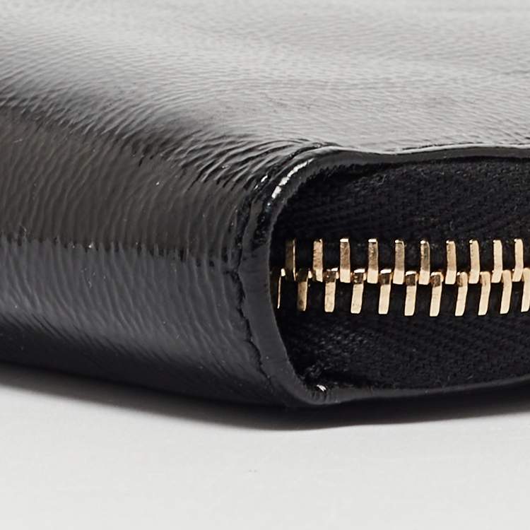 Pre Owned Yves Saint Laurent Black Patent Leather Belle De Jour Zip Around Wallet