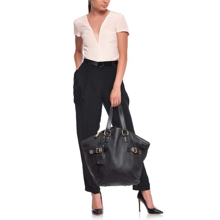 Pre Owned Yves Saint Laurent Black Leather Large Downtown Tote