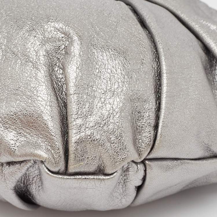 Pre Owned Yves Saint Laurent Metallic Leather Pleated Bow Hobo