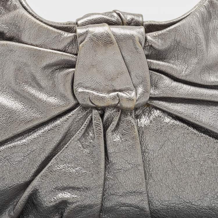 Pre Owned Yves Saint Laurent Metallic Leather Pleated Bow Hobo