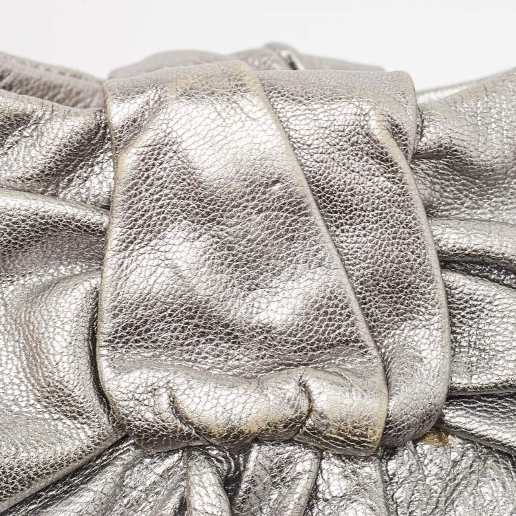 Pre Owned Yves Saint Laurent Metallic Leather Pleated Bow Hobo