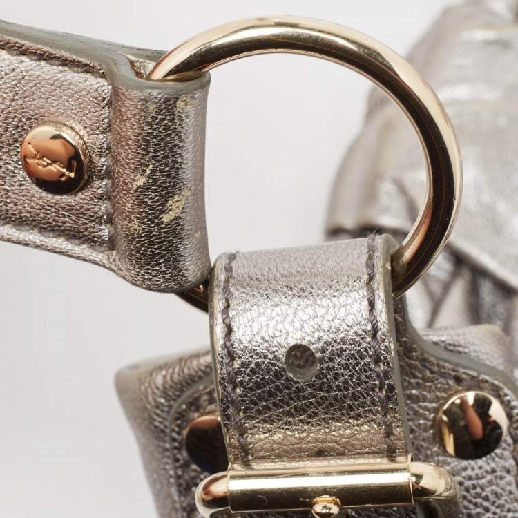 Pre Owned Yves Saint Laurent Metallic Leather Pleated Bow Hobo