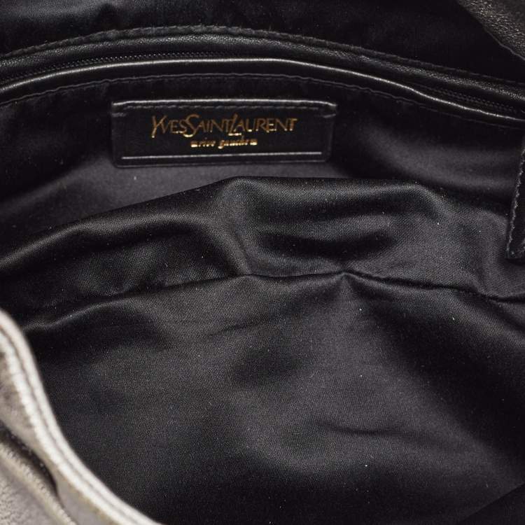 Pre Owned Yves Saint Laurent Metallic Leather Pleated Bow Hobo